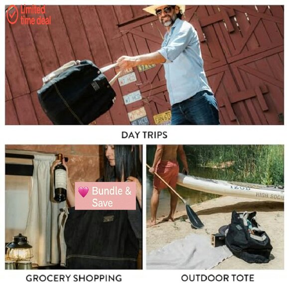 Large Waxed Canvas Tote Bag Heavy Duty Reusable Grocery Carryall - Picture 5 of 8